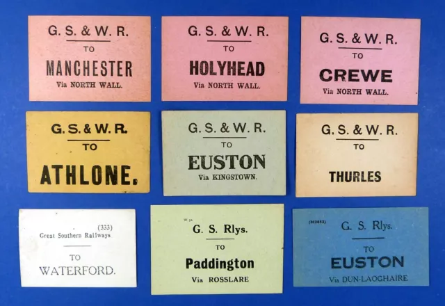 3 x GSR and 6 x GS&WR Luggage Labels Great Southern & Western Railway Ireland