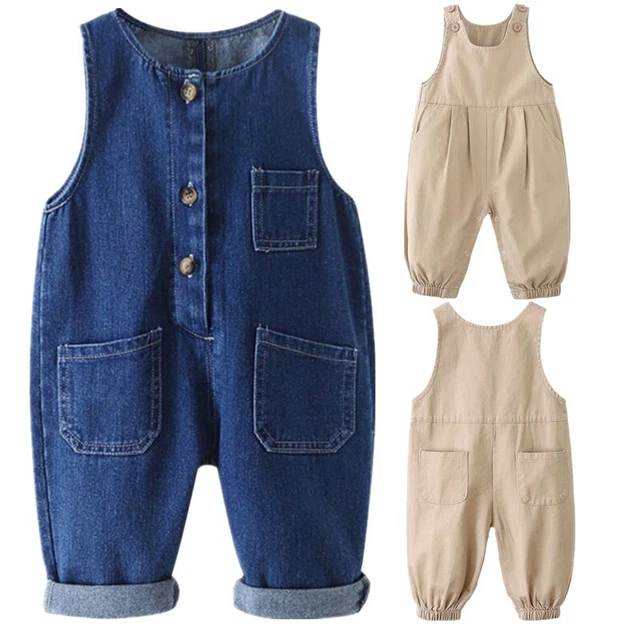 Toddler Baby Boys Demin Overalls Romper Casual Solid Color Jumpsuit Bodysuit