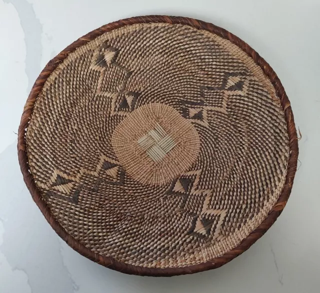 Vintage Tonga Binga Woven Basket Geometric Design Zimbabwe Africa 12" Well Made