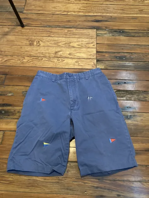 Vineyard Vines Flag AOP Mens Chino Club Shorts 34 Blue Cotton Twill Shep Ian