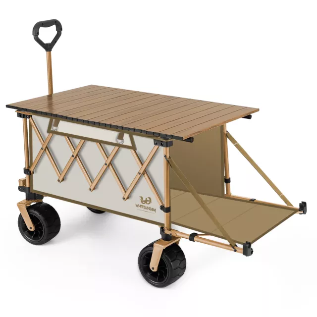 Heavy Duty Wagon,Collapsible Folding Wagon Beach Big Wheel with Tailgate Table