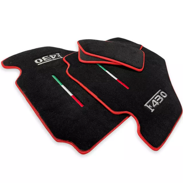 Floor Mats For Ferrari F430 2004-2009 Black Tailored Carpets Red Italian Flag