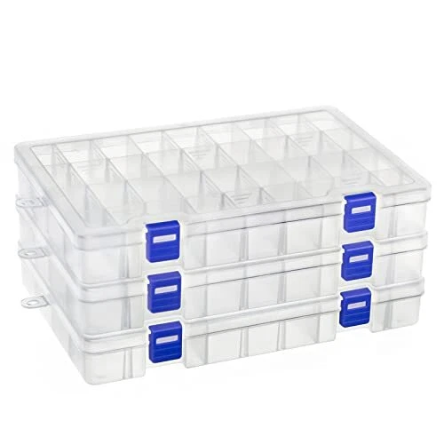 DARUITE Scatola in Plastica con Scomparti, 15 Grids Scatola Organizer con Divisori,Organizer per Gioielli,Trasparente per Perline,Orecchini,Attrezzi