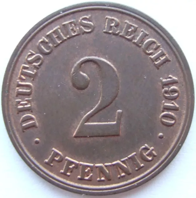 Moneta Reich Tedesco Impero Tedesco 2 Pfennig 1910 E IN Uncirculated