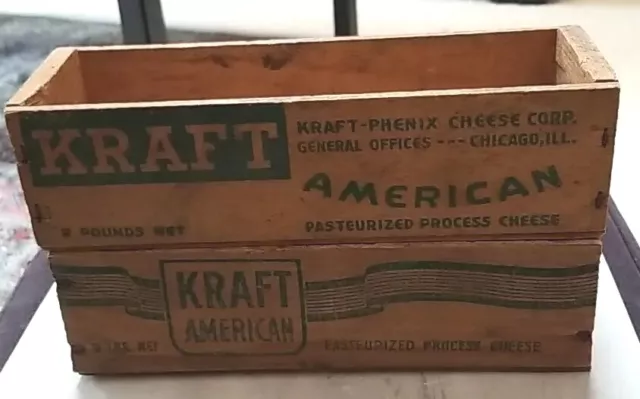 2-Vintage Wood Kraft Cheese 2 Lbs Boxes- Use For Spice Storage American  Chicago