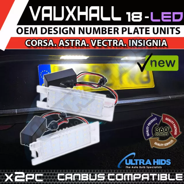 2x Vauxhall Astra Insignia Corsa 18 SMD LED Replacement Number Plate Units 6000K