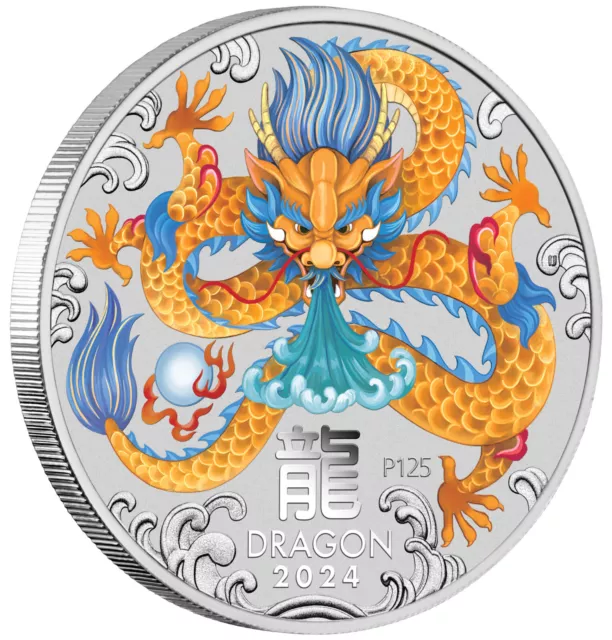 Australia 2024 COLORED Lunar Year of the Dragon 1/2oz Silver Half $ Coin -20c