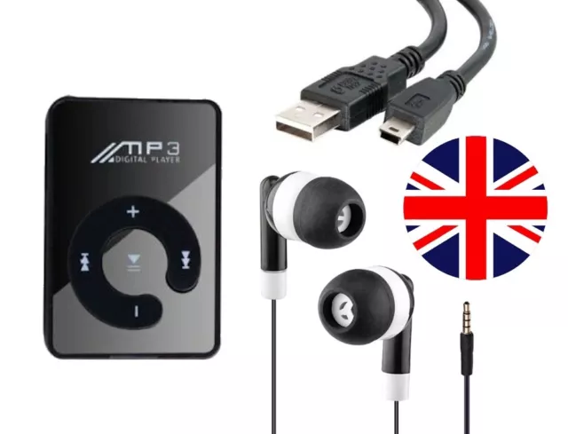 Portable Digital MP3 Music Player  with Earphones and Recharging Cable Bundle