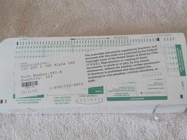 New Official SCANTRON Brand 882-E Answer Sheet (500 Sheet Pack)