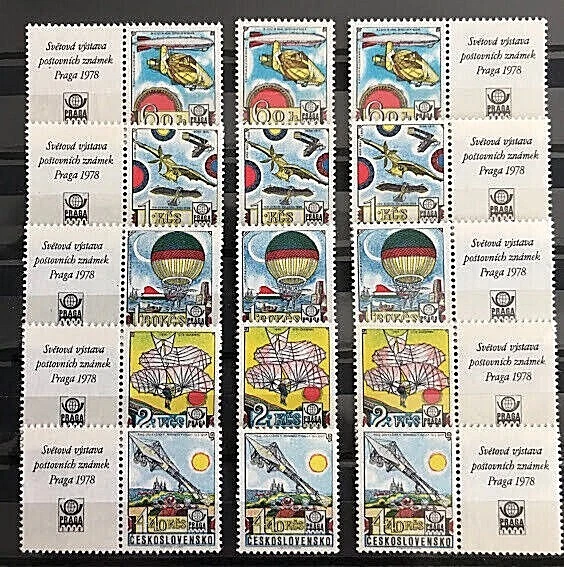 Tschechoslowakei 1977, Mi. Nr.  2396 - 2400 + 2 x Zf, postfrisch