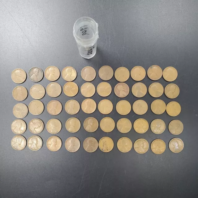 1909 P Lincoln Wheat Cent Penny 50 Coin Roll Average / NICE Circulated (NO VDB)