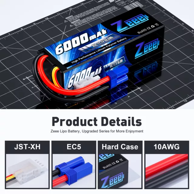 2xZeee 3S LiPo Battery 6000mAh 11.1V 80C EC5 Hardcase for RC Car Truck Heli Boat 2