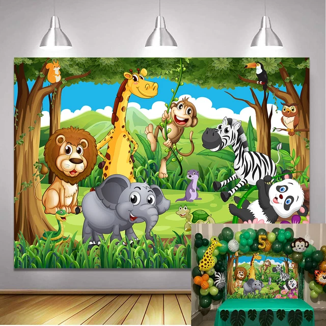 GREEN JUNGLE ANIMAL Backdrop Birthday Party Neonatal Decoration Photo
