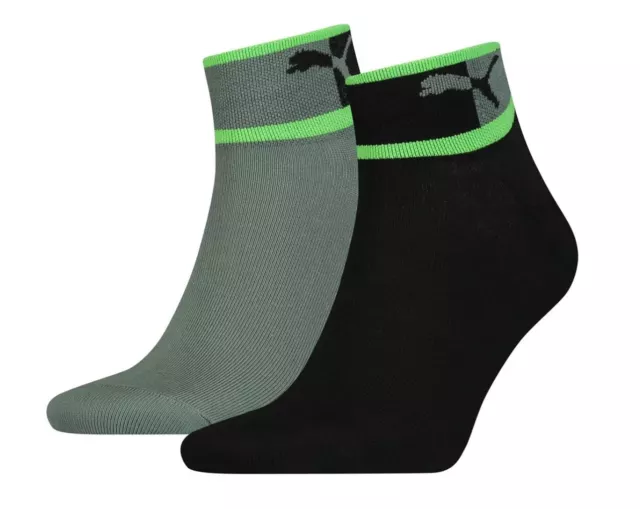 Puma Socken 2 Paar Viertel Knöchel blockiert Logo Herren schwarz grau neu echt