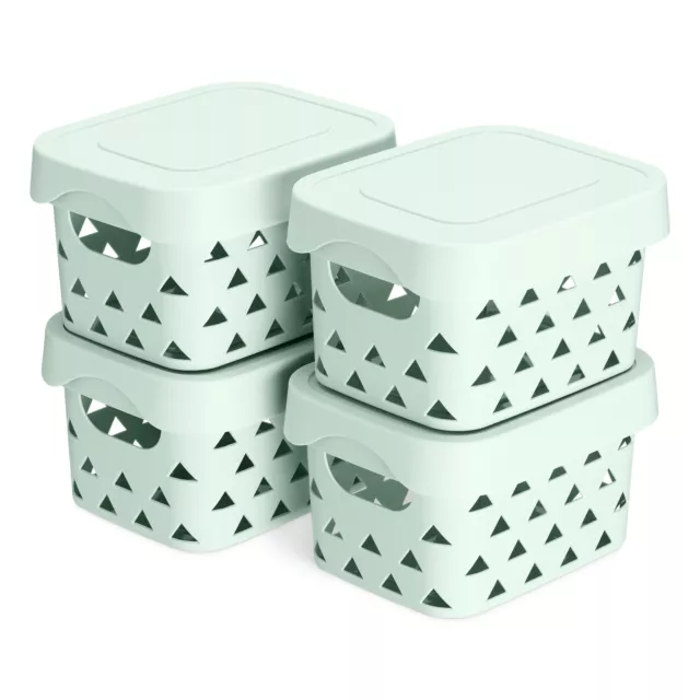 Set de 4x cajas de plástico apilables con tapa para ropa armario baño cocina