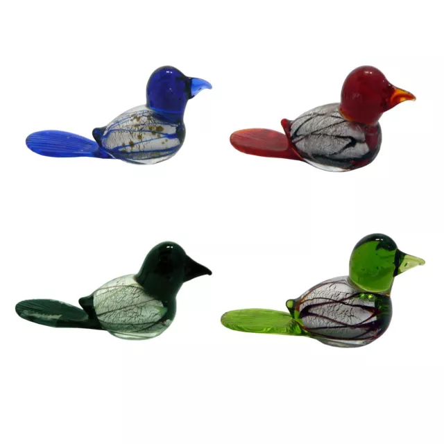 Art Glass Bird Ornament Figurines Hand Made Colourful Set Of 4 Gift