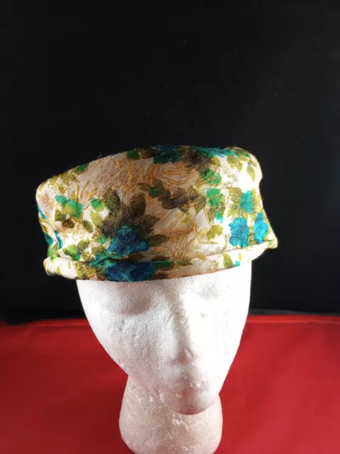 Vtg 1950's 60's Ladies Millinery Floral Flower Pattern Pillbox Hat Cap *517