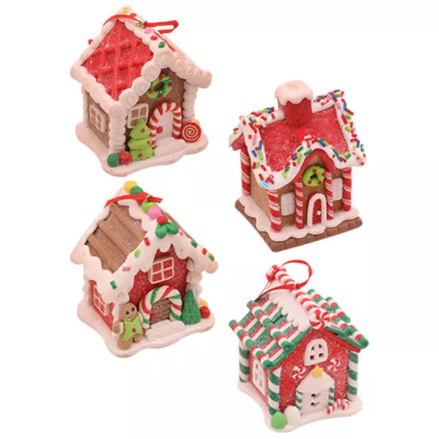 4 Gingerbread House Ornaments Christmas Tree Candy Decoration