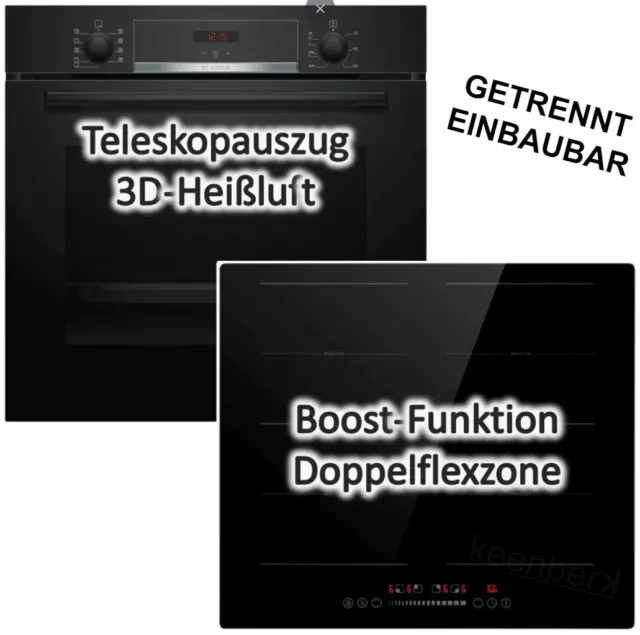 HERDSET autark schwarz Bosch Backofen + PKM Induktionskochfeld 60 cm
