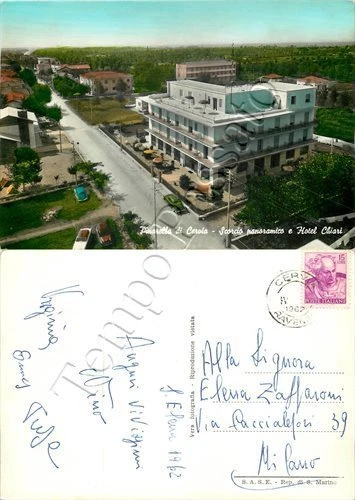Cartolina di Pinarella (Cervia), hotel e panorama - Ravenna, 1962