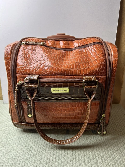 Samantha Brown Crocodile Embossed 16" Rolling Carry-on Underseat Bag Set Maroon