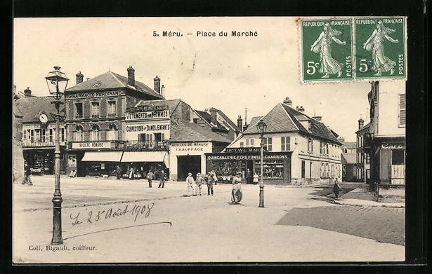 CPA Méru, Place du Marché 1908