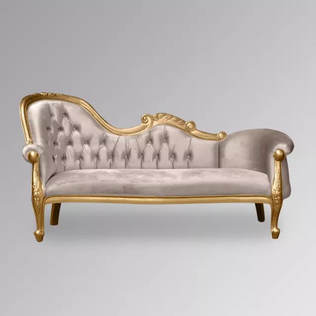 Chaise Longue , French Louis XV Lounge  - Gold Frame with Gold sand   Upholstery