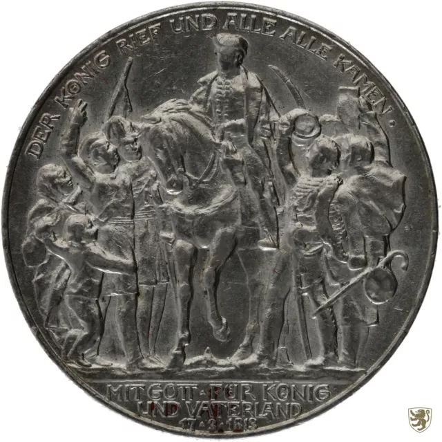 PREUSSEN, 3 Mark, 1913, Wilhelm II., 100 Jahre Befreiungskriege, Jg 110, ss