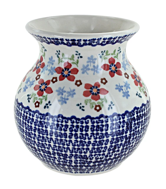 Blue Rose Polish Pottery Red Poppy Vase