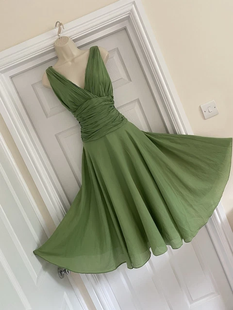 EXQUISITE MONSOON SIZE 14 16 Rich Apple Green Silk Blend Fit Flare Party Dress 64.99 PicClick UK
