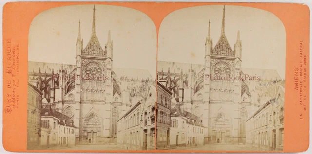 Frankreich Amiens Kathedrale c1875 Foto Neurdein Stereo Vintage Albumin P74L9n