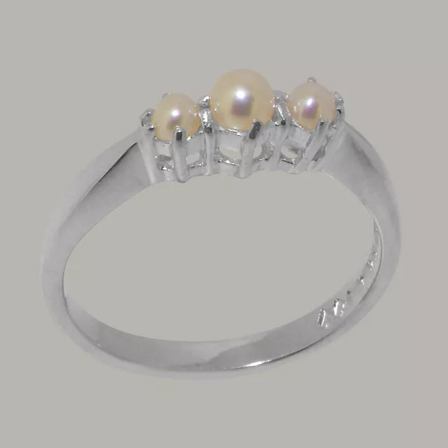 Solid 9ct White Gold Full Pearl Womens Trilogy Ring - Sizes J to Z