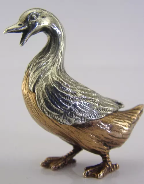 BEAUTIFUL ITALIAN SOLID SILVER MINIATURE DUCK FIGURE c1980 ANIMAL