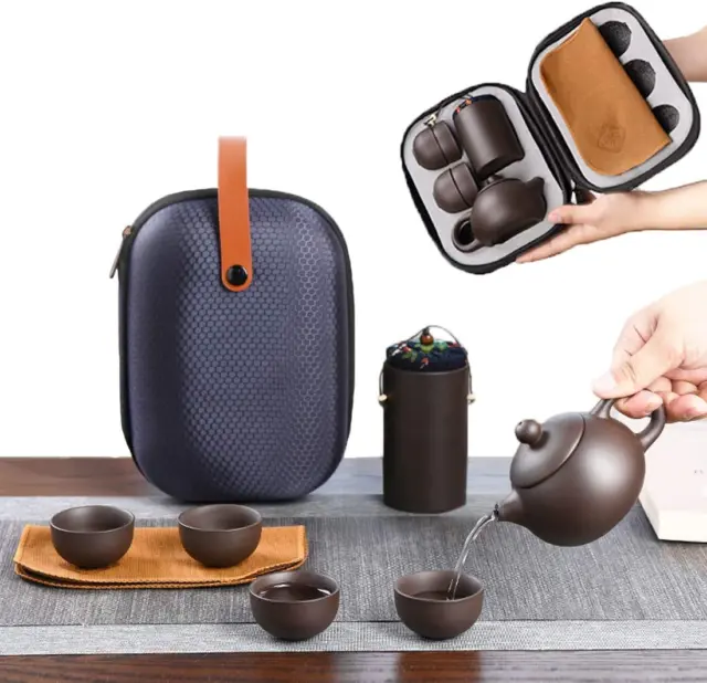 Ceramic Travel Tea Sets 6Pack Chinese Kungfu Tea Set Porcelain Teapot,