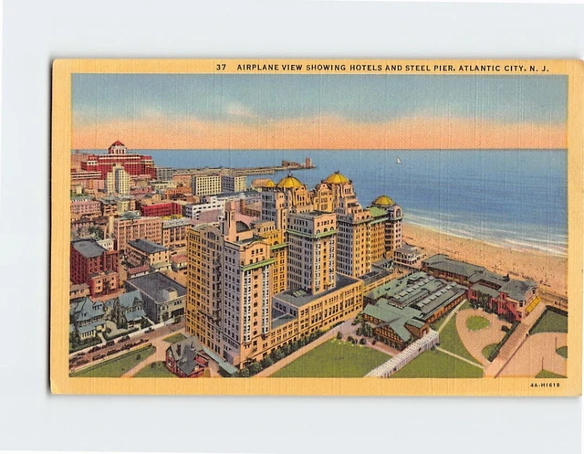 Postcard Airplane View Showing Hotels And Steel Pier, Atlantic City, New Jersey