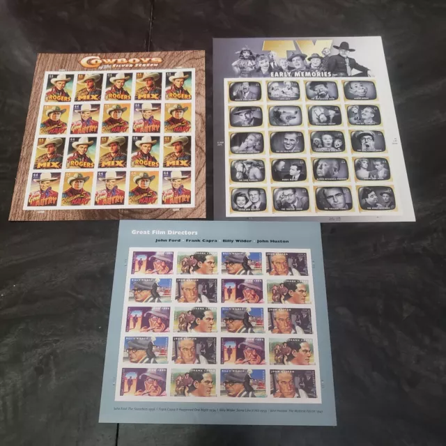 Lot of 3 Silver Screen Cowboys Postage Stamps Full Sheets TV Shows Directors FE