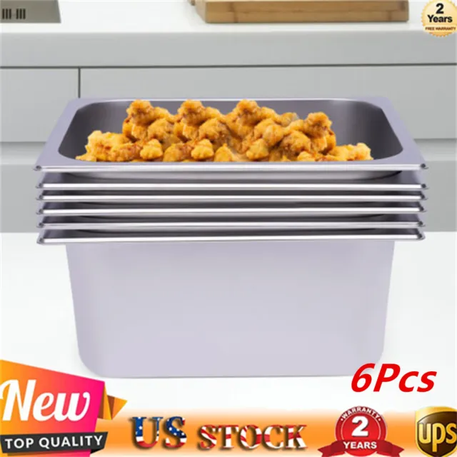 6 PACK 1/2 Size 6" Deep Stainless Steel Hotel Steam Prep Table Buffet Food Pan