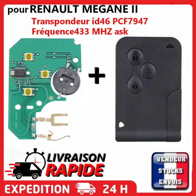 Carte clé + puce électronique PCF7947 pour Renault Mégane 2 Scénic 2 3 boutons