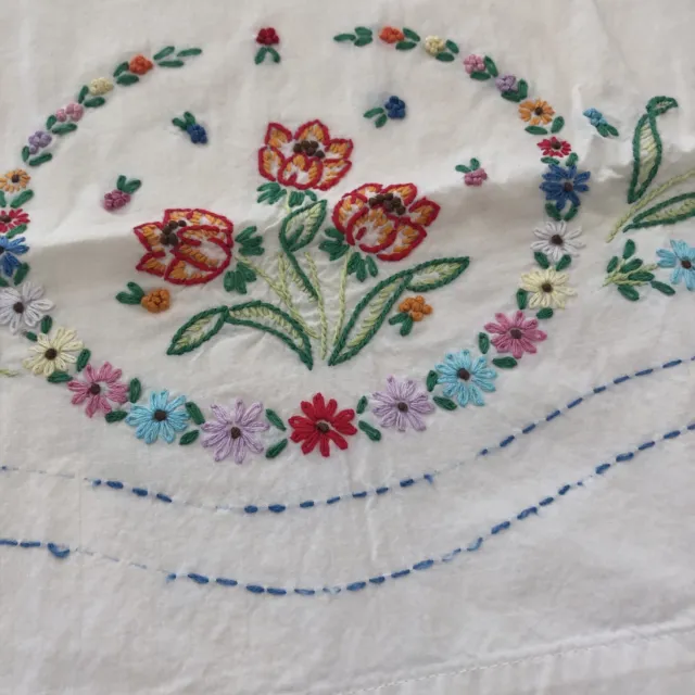 Vintage Pair Hand Embroidered Floral Pillowcases Cottage Prairie Country Granny