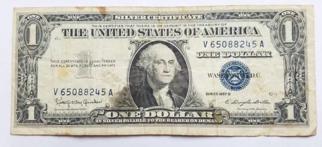 1957 B Blue Seal $1 One Dollar Silver Certificate Bill - Old Paper Money