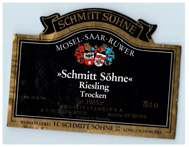 1970's-80's Schmitt Sohne Riesling Trocken German Wine Label Original S43E