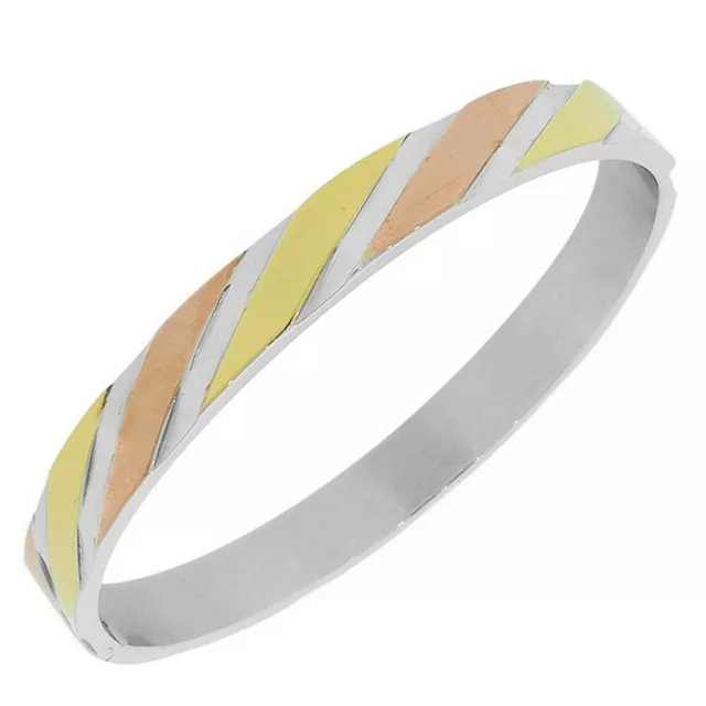 Stainless Steel Yellow Rose White Gold Tone Faceted Womens Cuff Bangle Bracelet