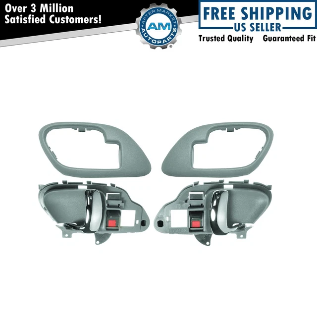 Inside Interior Gray & Chrome Door Handle w/ Bezel Pair Set for Chevy Pickup