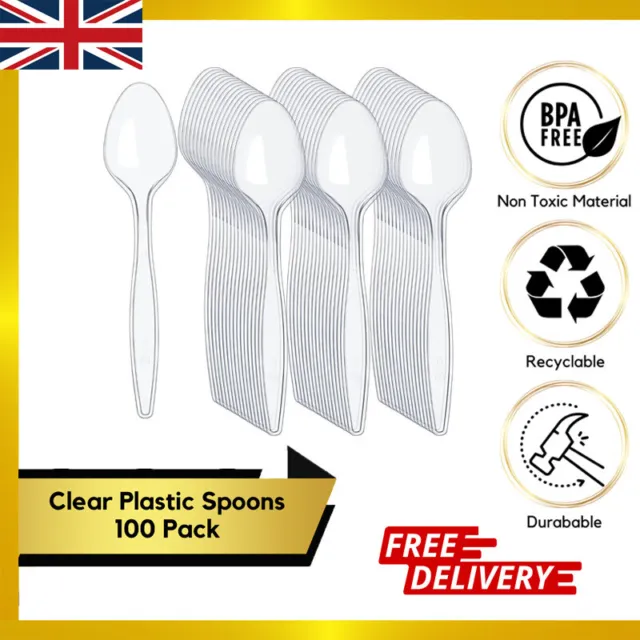 Clear Plastic Cutlery Spoon Reusable Plastic Spoon for Catering Birthday Parties