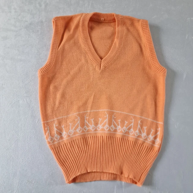 Vintage  Skinny Girls Tank Top -9-1 YR-Orange Acrylic Deadstock 1970s Disco KA90