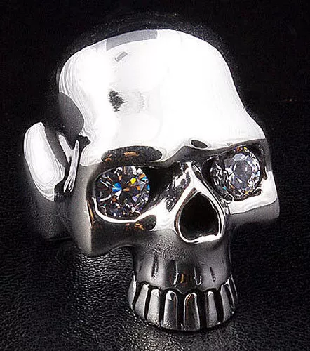 Diamond Eye Skull 925 Sterling Silver Ring Gothic Biker Harley Chopper Rocker