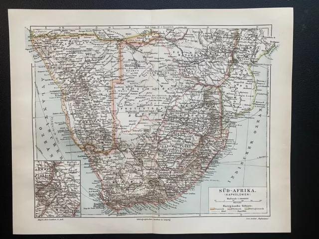 antike historische Landkarte Deutsche Kolonien: Süd Afrika - Kapkolonien um 1910