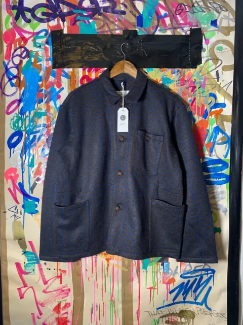 Universal Works - Labour Jacket  - Brown / Blue Pattern -  Wool Fleece - M