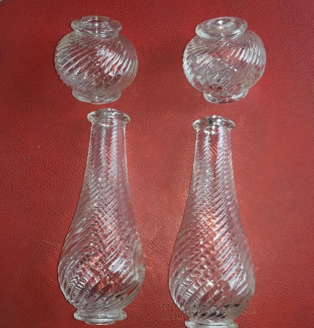 Enfilages 2 BALUSTRES + 2 BOULES striés cristal moulé 19 cm pour lustres Lampes