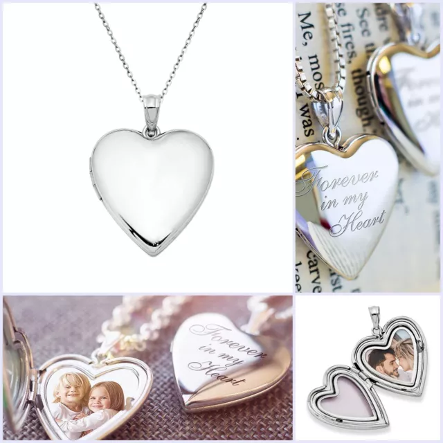 Sterling Silver Love Heart Locket Picture Pendant Necklace Custom Personalized